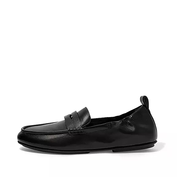 FitFlop ALLEGRO Metallic Läder Penny Loafers Svarta | 51111006