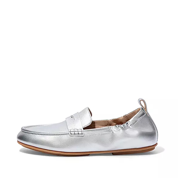 FitFlop ALLEGRO Metallic Läder Penny Loafers Silver | 58461255