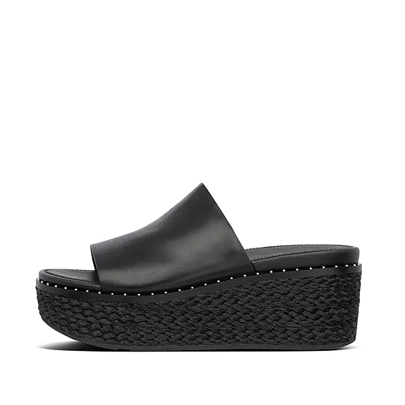 FitFlop ELOISE Espadrille Läder Kilklack Platåsandaler Svarta | 18488405
