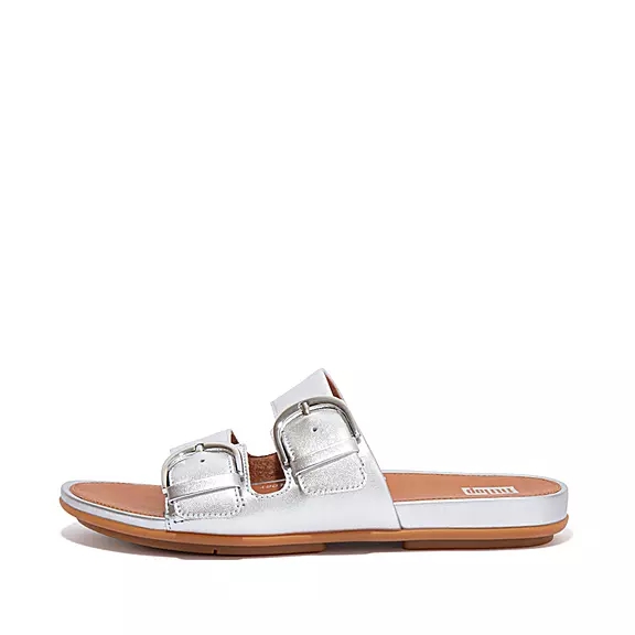 FitFlop GRACIE Spännen Läder Tofflor Silver | 66357148