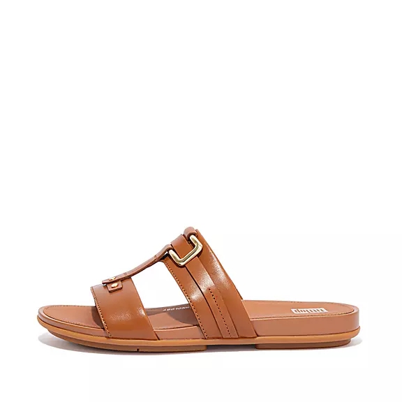 FitFlop GRACIE Stud-Spännen Läder Tofflor LjusBruna | 93868943