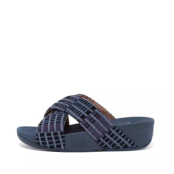 FitFlop LULU Art-Denim Cross Tofflor Marinblå | 66732713