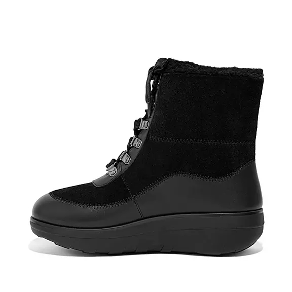 FitFlop MUKLUK Shearling-Fodrade Laced Stövletter Svarta | 42874462