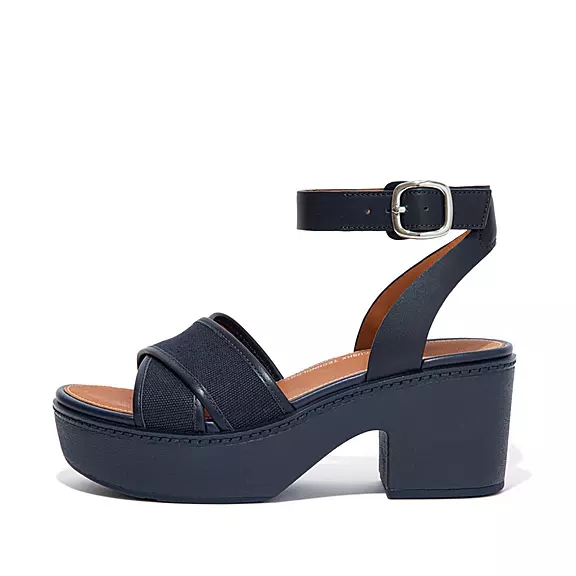FitFlop PILAR Canvas Ankle-Rem Platåsandaler Marinblå | 89181934