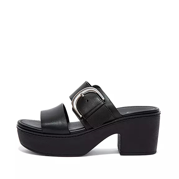 FitFlop PILAR Läder Platåsandaler Svarta | 93967972