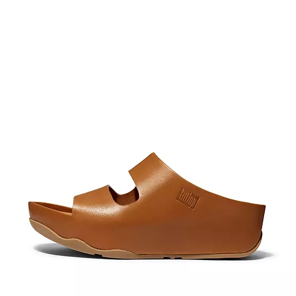 FitFlop SHUV Two-Bar Läder Tofflor LjusBruna | 96403064